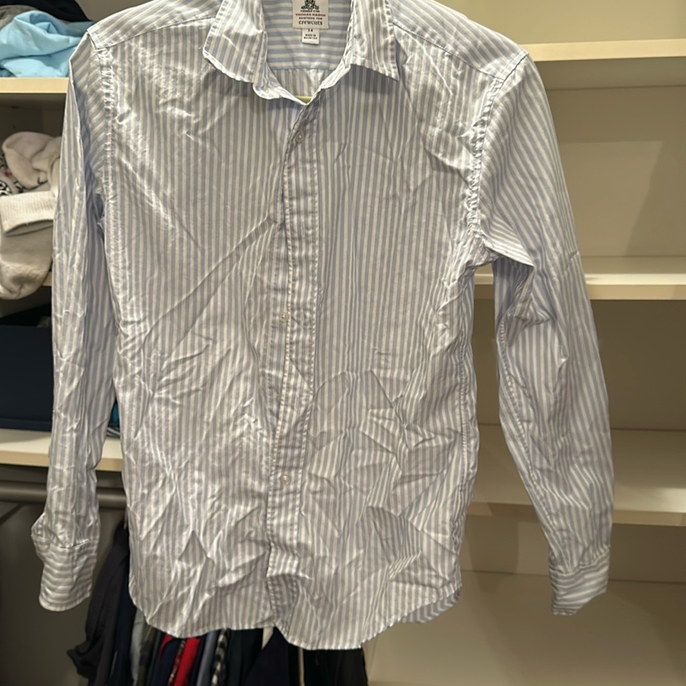 J.Crew, long sleeve shirt, Thomas Mason crew cuts size 14 blue white stripe